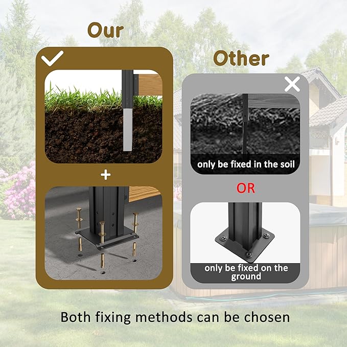 MUPATER 5ft H×3.3ft W No Dig Wooden Privacy Screen,2 Way to Use,Ideal Outdoor Privacy Wall Suit for Hard Ground and Soil,Aluminum Post,Privacy Screen for Hide Trash Cans,AC Fence,Natural (1 Panel)