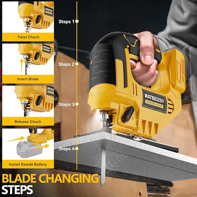 JigSaw Compatible With Dewalt 20v Max Battery, Cordless jig saw tool, LED Work Light,45° Beveled Cuts Variable Speed 2900RPM, 3 Orbital Action, with Jigsaw Blades for Curve Cutting (NOT Battery)