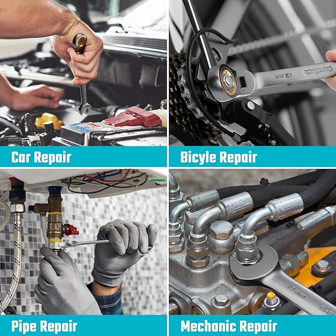 DURATECH Anti-Slip Flex-Head Ratcheting Wrench Set, Combination Wrench Set, 12-Piece, 72-Tooth, Metric, 8-19 mm, CR-V Steel, Organized in Storage Case