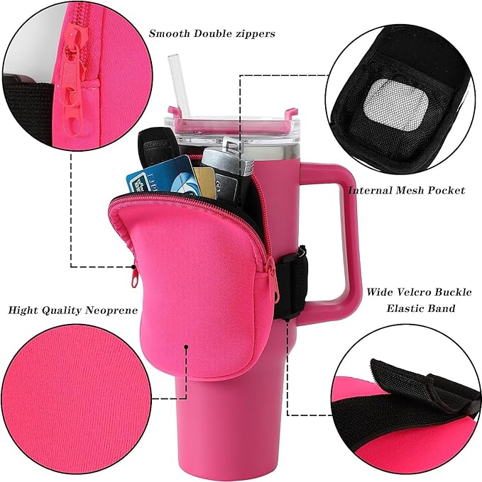 Set of 2 Water Bottle Pouch for Stanley Accessories 40 oz & 20oz 30oz,Compatible with kinds of Tumbler,Gym Tumbler Cup for Women Storage Sleeve Pocket for Walking, Running, Sports