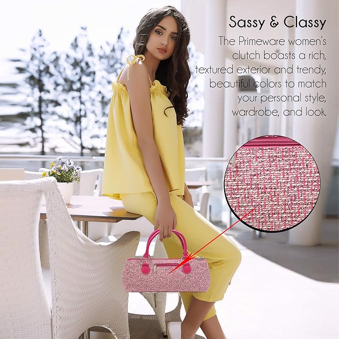 Wine Clutch Bag (Thermal Insulated) Trendy Women’s Carry Tote | Holds Red & White 750mL Bottles | Trendy Fashion | Incl. Portable Waiter-Style Corkscrew (Pink Tweed)