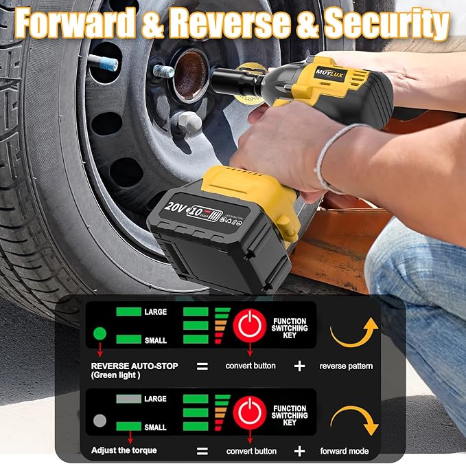 4.0Ah Battery Cordless Impact Wrench, Brushless 1/2 Impact Gun, 320Ft-lbs(430N.m) 20V High Torque Power Impact Driver, Electric Impact for Car Home, 2 Batteries