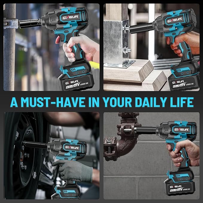 1200N.m (900Ft-lbs) Brushless Impact Wrench, 1/2" Cordless Impact Driver with 2x 4.0Ah Battery, Fast Charger & 5 Sockets, High Torque, Electric Impact Gun for Car/Truck/RV/Mower