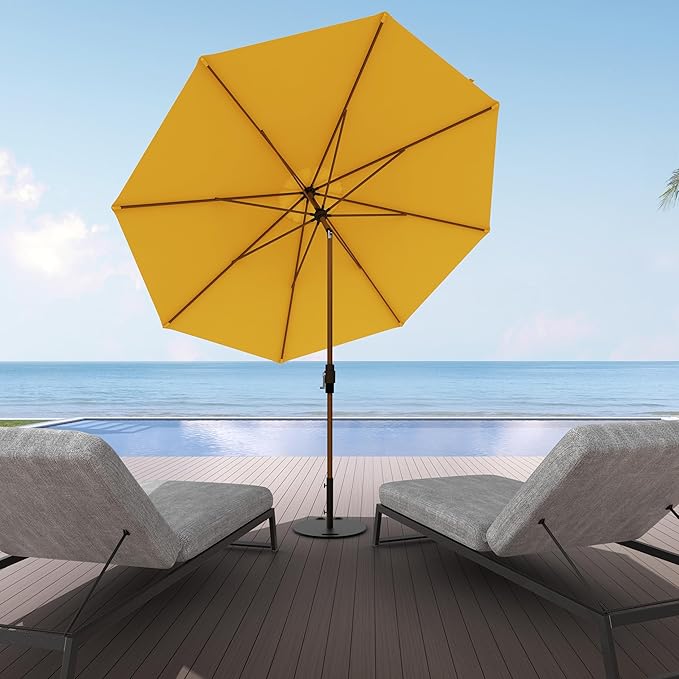 Midtown Umbrellas Sunbrella Umbrella Outdoor Patio Umbrella 2-8 Feet in Sunbrella Yellow Acrylic Fabric, Auto-Tilt Aluminum Frame For Backyard Umbrella, Deck Umbrella & Porch Umbrella - Wooden Pole