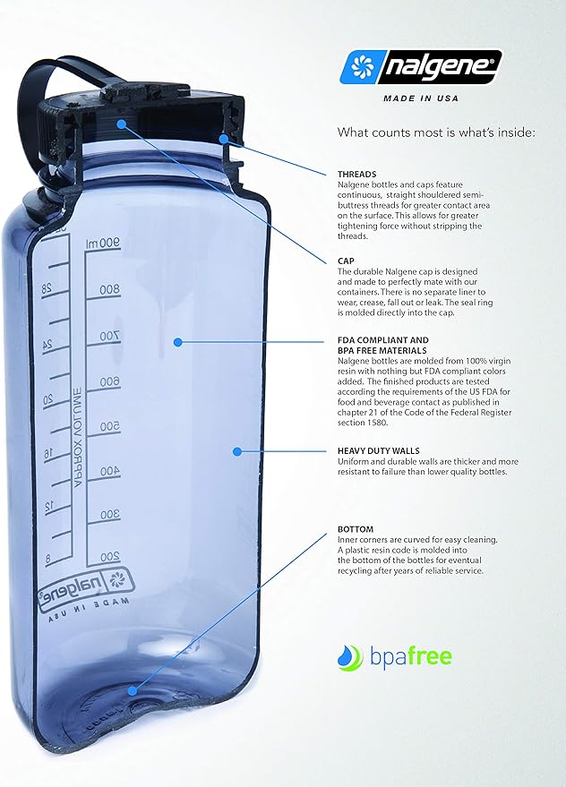 Nalgene Sustain Tritan BPA-Free Water Bottle Made with Material Derived from 50% Plastic Waste, 32 OZ, Wide Mouth