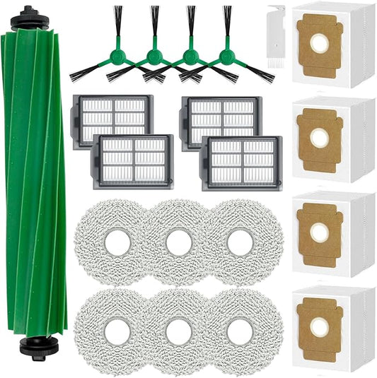 Accessories Kit for iRobot Roomba Plus 505 Combo/Plus 405 Combo, Replacement Parts Include 1 Main Brush, 4 Dust Bags, 6 Mop Pads, 4 HEPA Filter, 4 Side Brushes