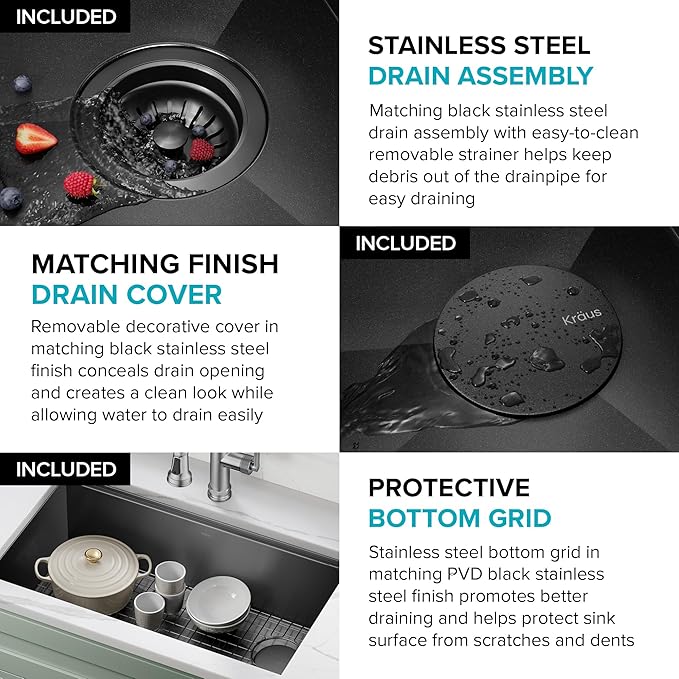 KRAUS Kore Workstation 32-inch Undermount 16 Gauge Stainless Steel Single Bowl Kitchen Sink in Gunmetal Black PVD Finish with Accessories, KWU110-32/PGM