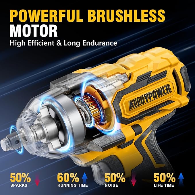 Cordless Impact Wrench, 900Ft-lbs (1200N.m) 1/2" Brushless Impact Gun, 20V High Torque Power Impact Driver, 2x4.0Ah Batteries,Brushless Motor 2400 RPM Variable Speeds for Family Car/Pickup Truck/Mower