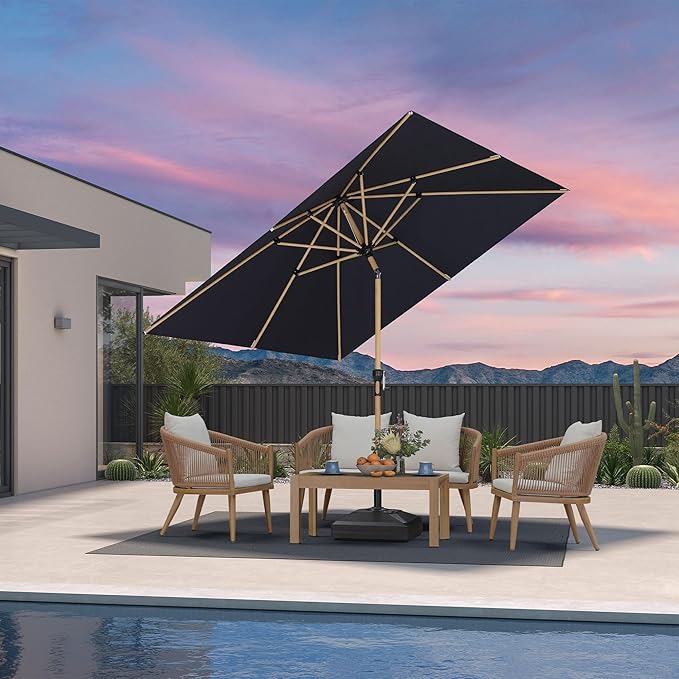 PURPLE LEAF 8' x 8' Square Patio Umbrella Market Umbrella Aluminum Outdoor Table Umbrella with Push Button Tilt & 8 Sturdy Ribs and Crank Square Outdoor Umbrellas for Pool Backyard Deck, Navy Blue