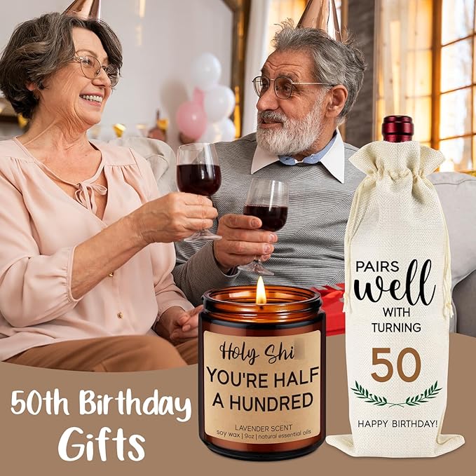 Fairy's Gift 50th Birthday Candle & Wine Bag - Cool Gifts for 50 Year Old Woman Man, Funny 50th Birthday Gifts for Women Men, 50 Year Old Gifts for Her Him, Turning 50 Birthday Gifts Ideas