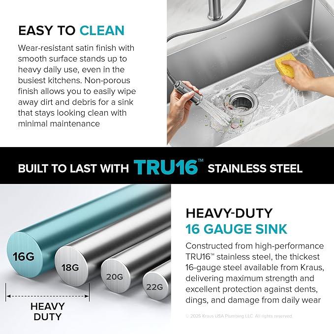 KRAUS Standart Pro 30 -inch Undermount Single Bowl 16 Gauge Stainless Steel Kitchen Sink, KHU100-30