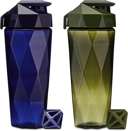 Classic 28oz Blender Shaker Bottle | Protein Shaker Bottle with Diamond Agitator | Shaker Cup with Carrying Handle and Dishwasher Safe | 2 Pack - Navy & Moss