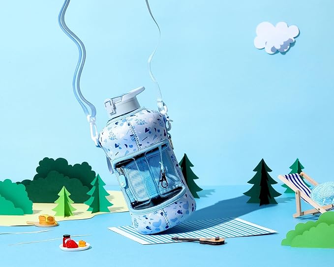 H2O Capsule 2.2L Half Gallon Water Bottle with Storage Sleeve and Covered Straw Lid – BPA Free Large Reusable Drink Container with Handle - Big Sports Jug, 2.2 Liter (74 Ounce)