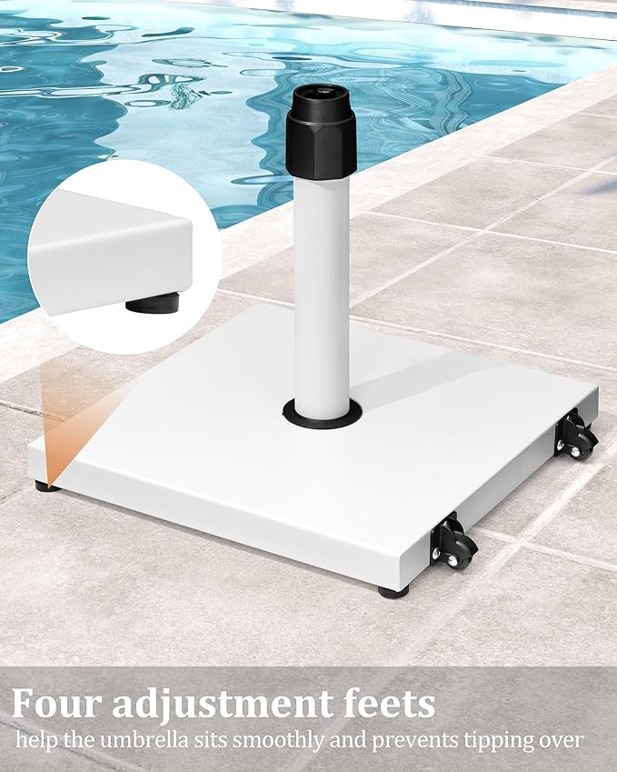 42lbs Patio Umbrella Base - Heavy Duty Outdoor Patio Market Umbrella Stand for Deck with Rollers, Poolside, Balcony, Wind-Resistant Design, White