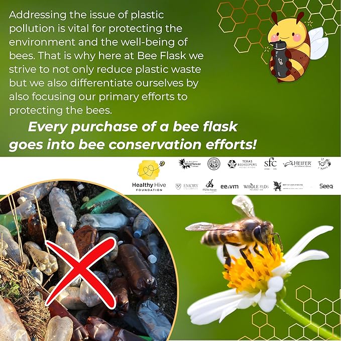 Sports Water Bottle - 32 Oz, Includes 50 Cute Flask Stickers, 3 Lids (With straw), Vacuum Insulated, 308 Stainless Steel, with a Portion of Sales Supporting Bee Conservation | White