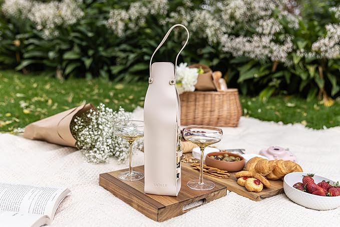 Salute NEW Wine Bottle Carrier with Corkscrew | Vegan Leather Tote Gift Bag Corporate Gift idea Picnic Travel Tastings Wine Gift Beach Party BYOB Restaurant Valentines Day (Cream)
