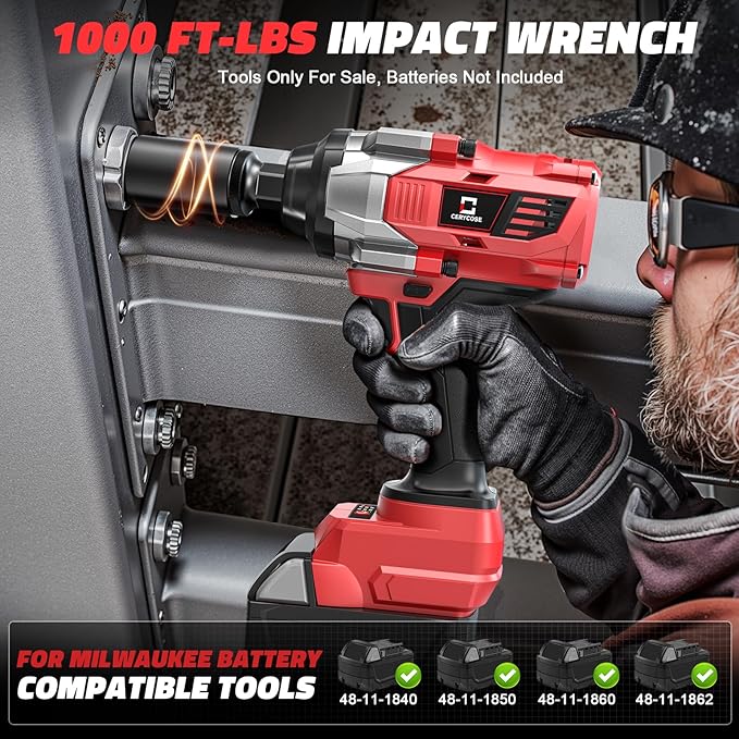 Cordless Impact Wrench 1/2 inch Compatible with Milwaukee 18v Battery – Brushless High Torque Impact Driver Gun with 1000 Ft-lbs Torque, LED Work Light, Ergonomic Design for Heavy-Duty Performance