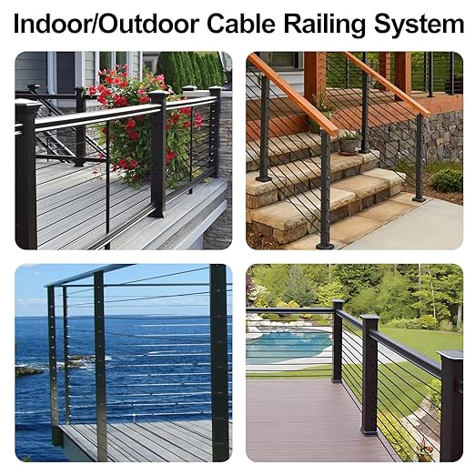 250 Ft Black Wire Rope with Cutter, 1/8" T316 Stainless Steel Aircraft Cable for Deck Railing, 7x7 Strands Marine Grade Cable for Indoor Outdoor Stair Railing Fencing, Cable Railing Kit, RG10