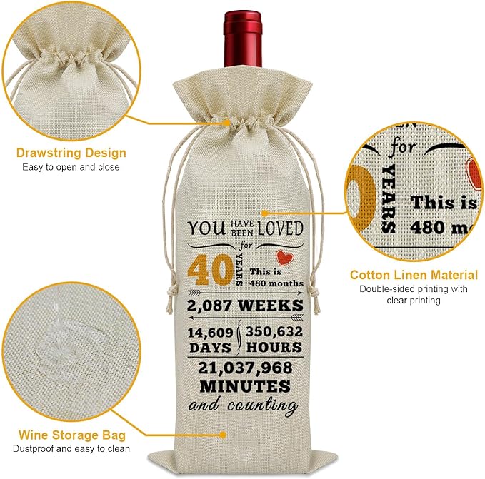 Sazuwu Happy 40th Birthday Gifts for Women Wine Bag 40 Year Old Birthday Gifts for Men Wine Bottle Storage Bag Funny Turning 40 Gifts Born in 1984 Gifts Wine Accessories Gifts for Wine Lovers