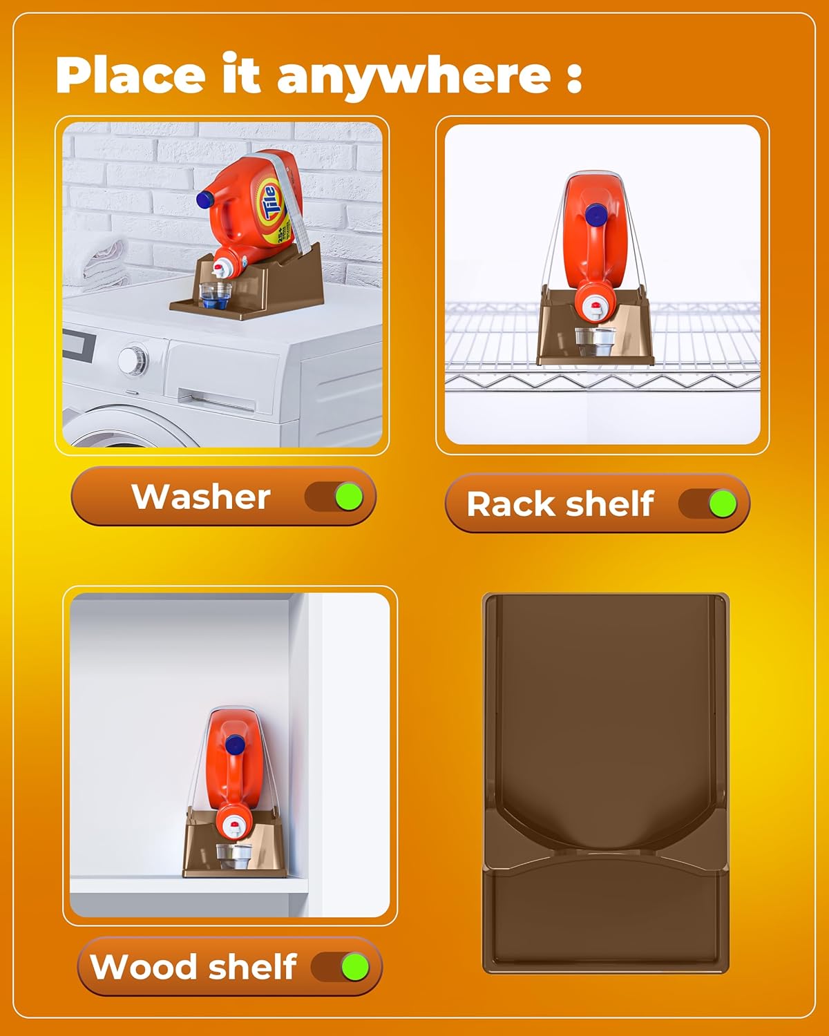 TidyFriend Laundry Detergent Holder Stand Organizer with Drip Tray, 2 Pack Laundry Soap Holder with Non-Slip Rubber Feet for Washing Space Organization, Angled Downward Slope for Easy Pouring (Brown)