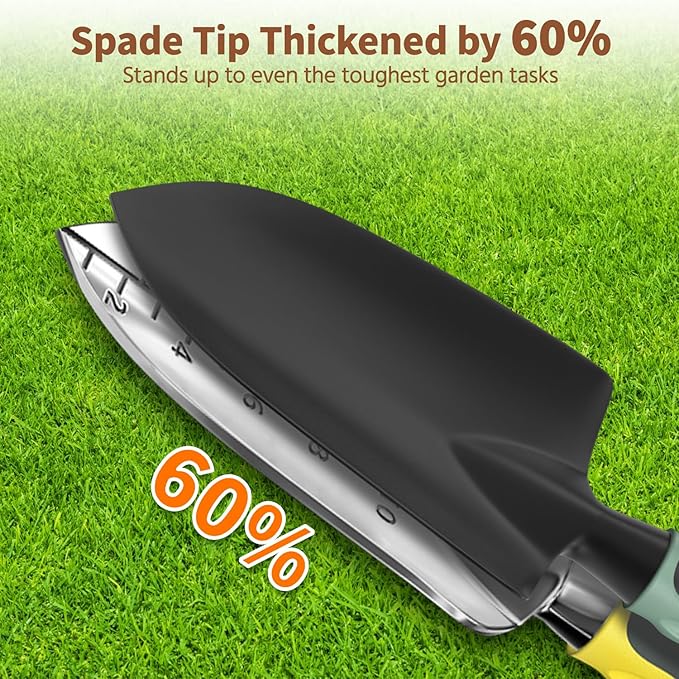 LASZOLA 3 Piece Garden Tool Set Include Hand Trowel Rake and Transplant Shovel for Women, Indoor Heavy Duty Small Spade Kit with Ergonomic Handle to Weed and Loosen, for Mom and Plant Beginner, Yellow