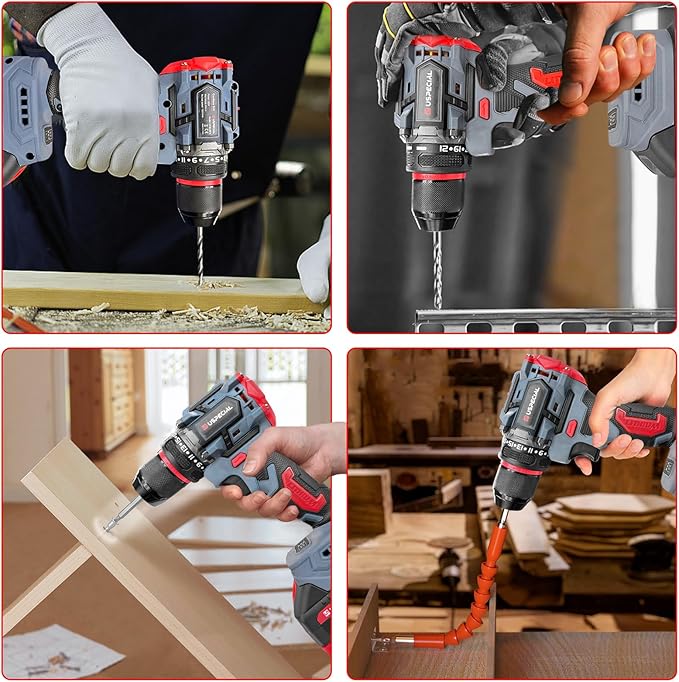 20V Cordless Brushless Power Drill Set, 443 in-lbs, 3/8-Inch Chuck Electric Drill-Driver, 22 Torque Setting, 2 Variable Speed, Hammer Drill with 3.0Ah Battery Kit for Drilling Brick Wall,Metal,Wood