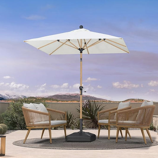 PURPLE LEAF 6.5' x 6.5' Square Patio Umbrella Market Umbrella Aluminum Outdoor Table Umbrella with Push Button Tilt & 8 Sturdy Ribs and Crank Commercial Sun Umbrella for Pool Backyard Deck, Cream