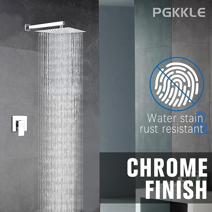 10 Inch Rainfall Shower Faucet Single Function Shower Trim Kit with Rough-in Valve Shower Set Square Stainless Steel Metal Touch-Clean Shower Head Chrome