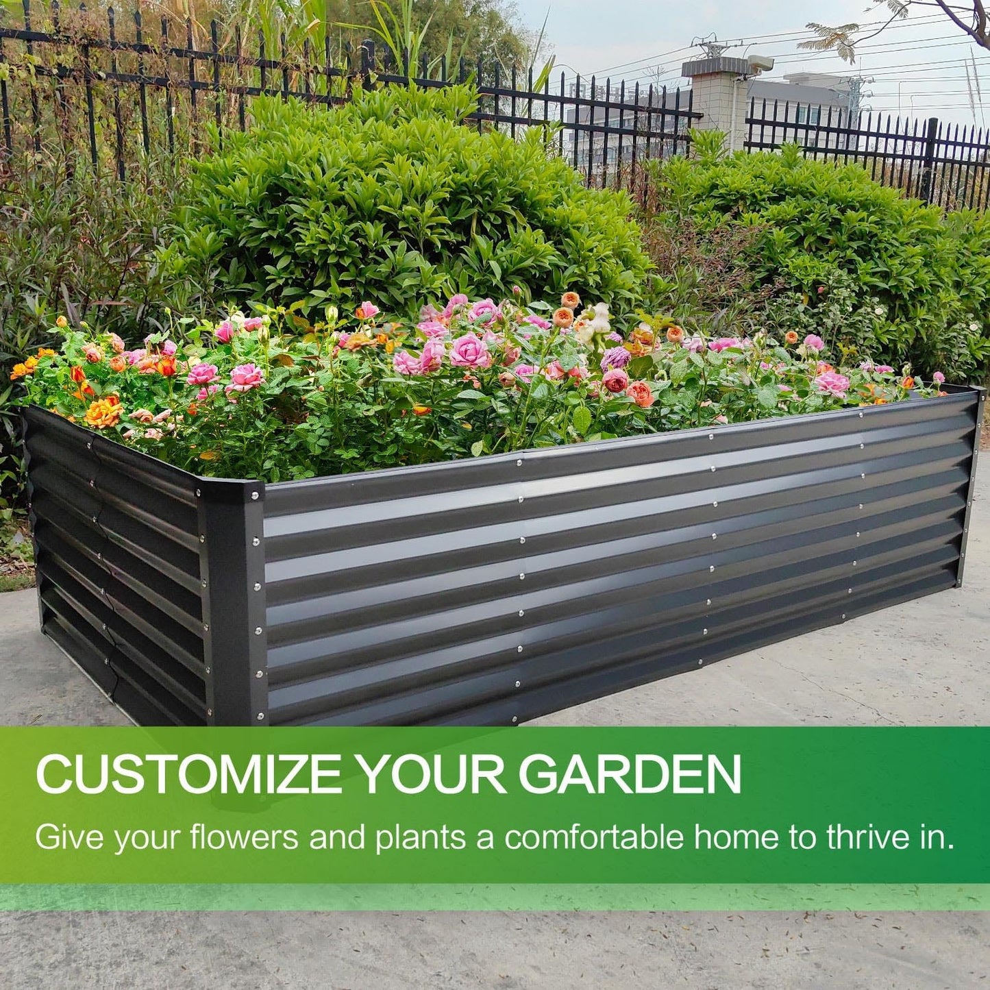 GARDMAX 8x4x2FT Galvanized Raised Garden Bed Kit, Metal Planter Boxes Outdoor with Easy Assembly, Large Garden Bed for Vegetables, Fruits, Flower, Herbs Rectangle Dark Gray