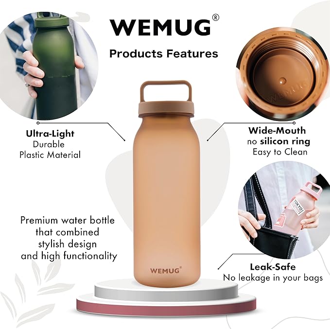 WEMUG Waterbottle 21 oz Easy Carry Handle, Modern Simple Design, BPA-Free, Leak Proof, Durable Plastic, Ultra Light, Handled (black)