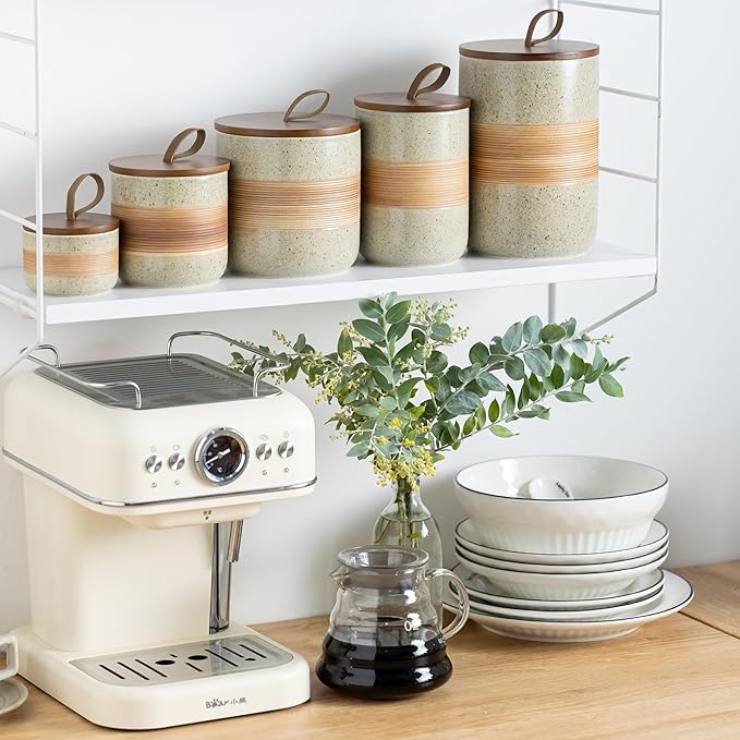 Coffee Storage Container Jar with Lid, Ceramic Kitchen Food Storage Jars with Airtight Lids for Spice Sugar Cookie, Stackable Decorative Jars for Coffee Countertop, 28oz