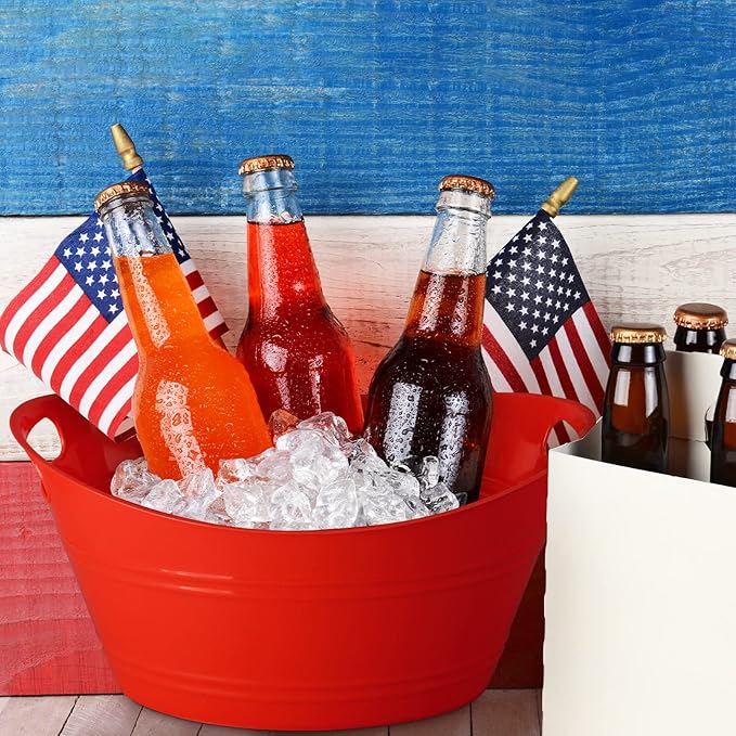 6 Pieces Ice Buckets Bulk, Plastic Ice Buckets with Handles, Oval Storage Tub, Large Capacity Ice Drink Bucket for Party Bar Wine Beer Champagne Beverage Bottle Cooler (Red,4.5 Liter)