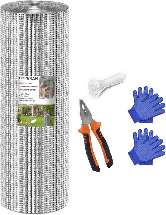 HOPERAN Hardware Cloth 1/2 Inch 48 x 100 ft - 19 Gauge Chicken Wire Fencing, Galvanized Wire Mesh Roll, Welded Wire Fence, Chicken Coop Wire Fence Gopher Wire Rabbit Wire Poultry Netting Cage