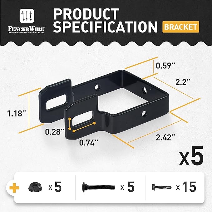 Fencer Wire Heavy Duty Garden Fence Bracket, Metal Steel Connector for Post and Panel Connection, Accessories of Metal Fencing Border, Pack of 5