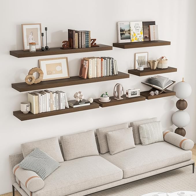 RICHFOCUS 48Inch Floating Shelves for Wall 1 Pack Shelves for Bedroom|Kitchen|Bathroom Wall Mounted Rustic Wood Floating Shelf with Invisible Brackets for Books|Storage|Decor, Walnut