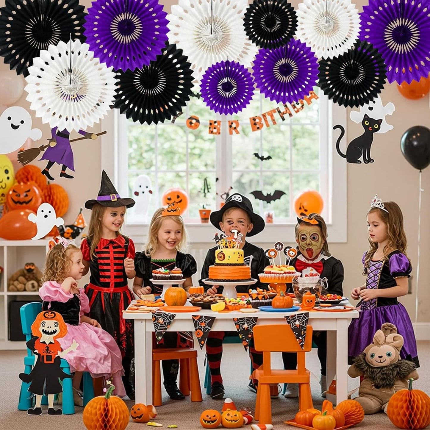 BEISHIDA Black Purple White Hanging Honeycomb Round Paper Fans Decoration Set for New Year Baby Shower Halloween Birthday Wedding Photo Booth Backdrops Anniversary Paper Party Supplies 11packs