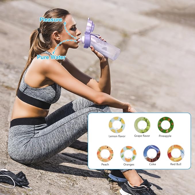 Flavor Pods for Water Bottle,7pcs Flavor Pods Fruity Scent for Sports Water Bottle,with Water bottle 0 Sugar, 0 Calorie For Fitness Outdoor School (Purple+7Pod), FNDAI02