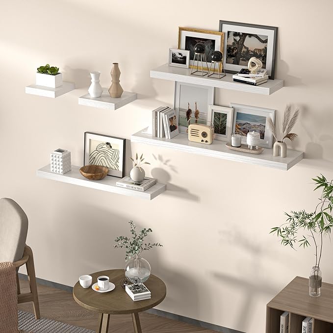 Floating Shelves for Wall, 36" W x 8" D x 1.5" H, Wooden Wall Mounted Display Shelves with Invisible Brackets for Living Room, Bedroom, Bathroom, Kitchen Decor and Storage, Set of 2, White