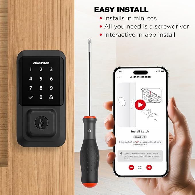 Kwikset Halo Wi-Fi Smart Lock, Keyless Entry Front Door Touchscreen Deadbolt, Matte Black Finish, Grade AAA Certified, UL Listed, Easy Install No Hub, App Control, Digital Remote Lock