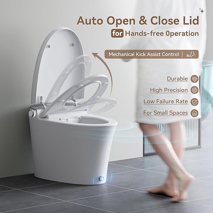 Smart Toilet with Powerful Flush, for Low Water Pressure, Luxury Smart Toilet built-in bidet with Instant Warm Water, Auto Open& Close Lid and Kick Control, Deodorization, Night Light