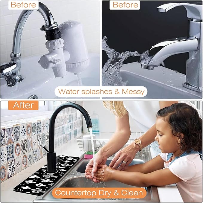 Kitchen Faucet Mat Fun Western Cactus Kitchen Sink Splash Guard Faucet Mat,1 PC Splash Guard Behind Faucet Drip Catcher for Kitchen,Sink Mat,Dish Drying Mat,Bathroom Faucet Mat 15.5"X5.5"