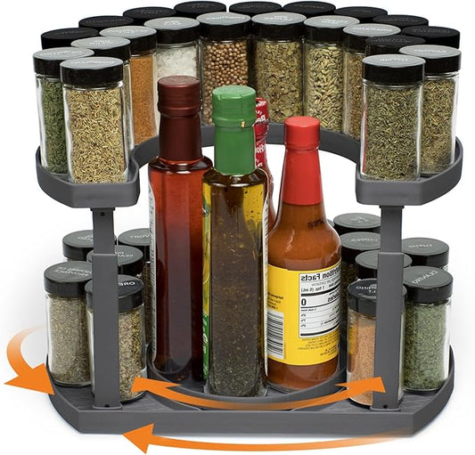 2-Tier Spice Rack Organizer for Cabinet | Rotating Lazy Susan Spice Organizer Holds 40 Spice Jars | Countertop & Pantry Spice Shelf for Kitchen Organization & Storage (Gray)