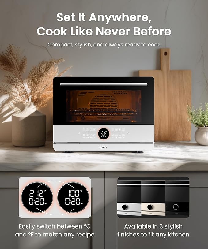 FOTILE HYZK32-E3 ChefCubii 1.1 cu. ft. 4-in-1 Steam-Combi Oven with Steam-Bake, Air Fry, Convection, Dehydrator Functions, and 50 Preset Menus,White