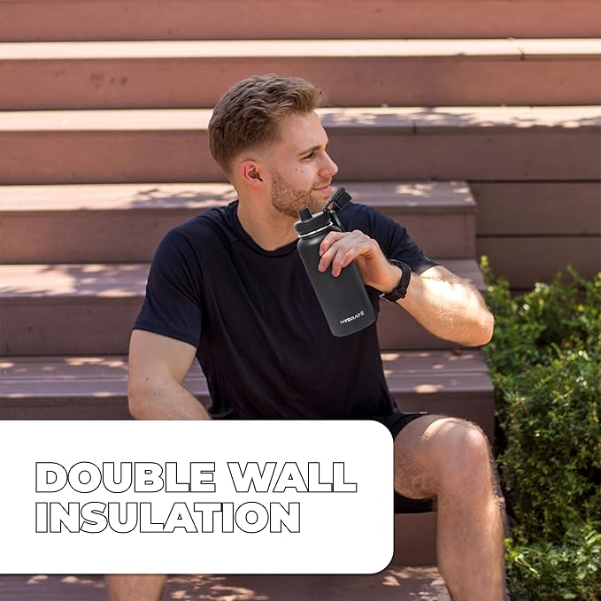 HYDRATE Insulated Stainless Steel Water Bottle - Large Reusable Flask with Leak-Proof Design and Convenient Handle - Double Vacuum Insulation for School, Work, or Adventure