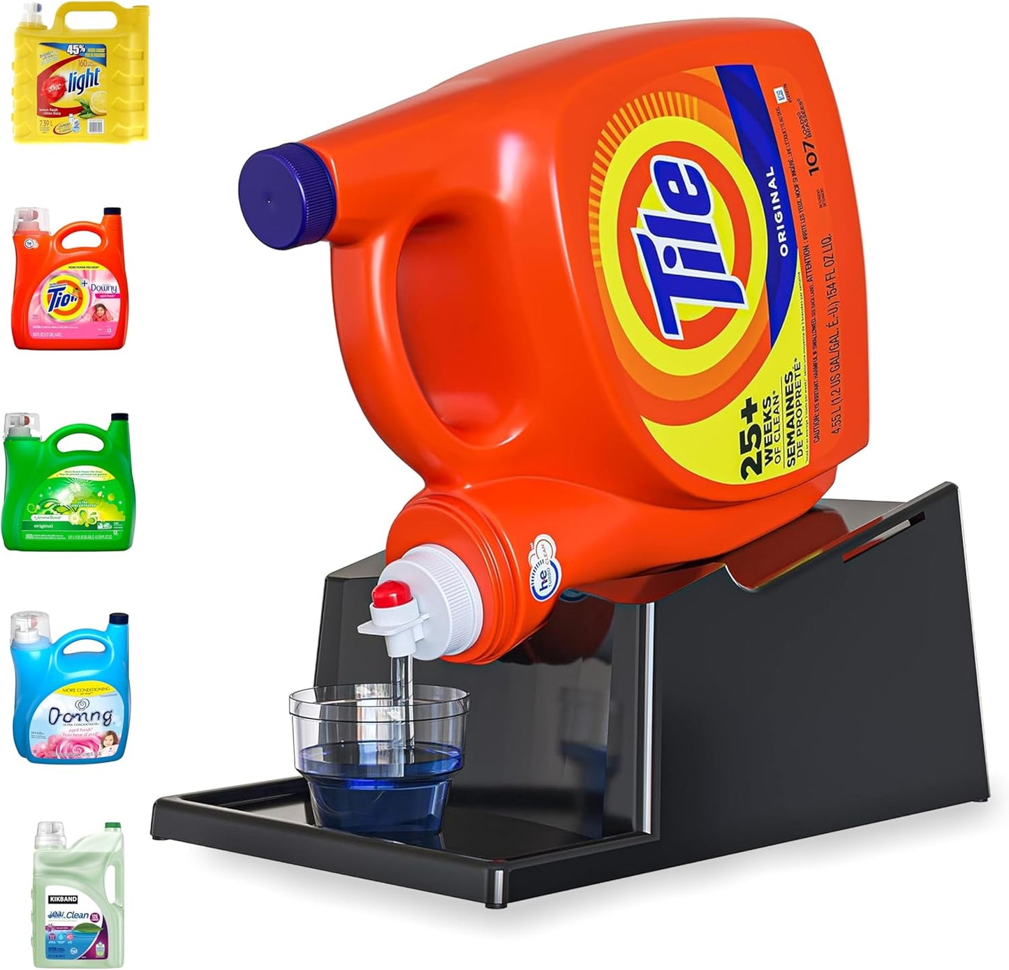 TidyFriend No-Spill Liquid Laundry Detergent Dispenser Holder, Laundry Soap Dispenser Holder with Drip Tray for Laundry Room Organization (No Strap, Black)