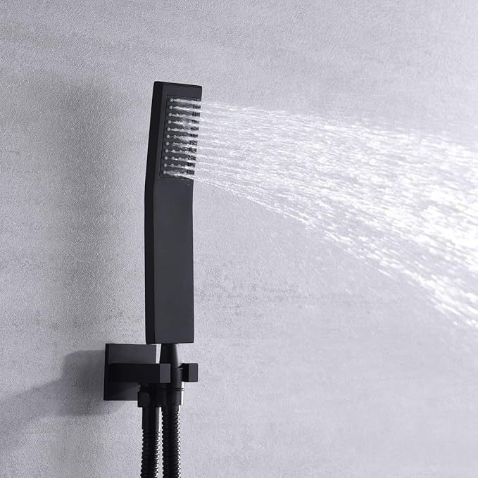 sumerain Matte Black Pressure Balance Shower Systems with 8 Inches Rain shower and Handheld, Rough-in Valve Body and Trim included