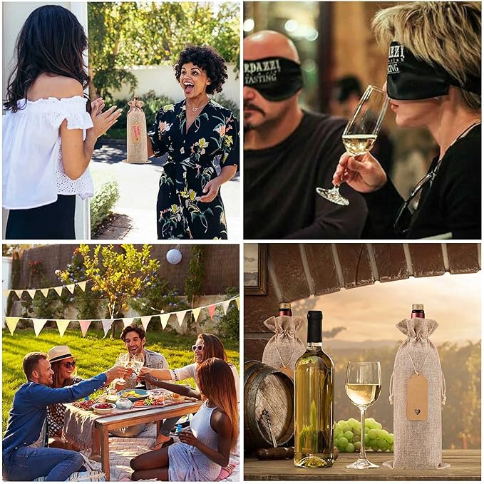 Homum 24Pcs Premium Burlap Wine Bags and 12Pcs Gift Tags, Reusable Wine Gift Bags with Drawstrings, Wine Bottle Bags, Wine Bags for Wedding, Birthday, Blind Tastings, Christmas,Party, Home Storage