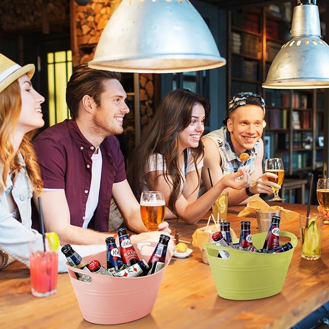 Patelai 6 Pcs Ice Buckets Bulk, Plastic Ice Buckets with Handles, Oval Storage Tub, Large Capacity Ice Drink Bucket for Party Bar Wine Beer Champagne Beverage Bottle Cooler (Morandi Color, 4.5 Liter)