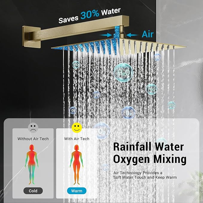 Shower Faucet set with Shower head, Wall Mount 10 Inch Round Rainfall Shower Head and Handle Set Single Handle Shower System Set with Female Threads Valve Body and Trim Included (Brush Gold)