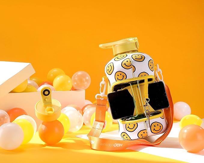 H2O Capsule 2.2L Half Gallon Water Bottle with Storage Sleeve and Covered Straw Lid – BPA Free Large Reusable Drink Container with Handle - Big Sports Jug, 2.2 Liter (74 Ounce)